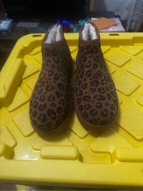 Leopard Print Brown Cozy Slip-On Boots